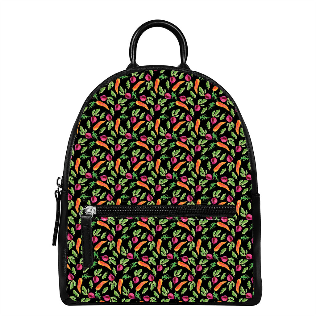 Watercolor Carrot And Radish Print Leather Backpack