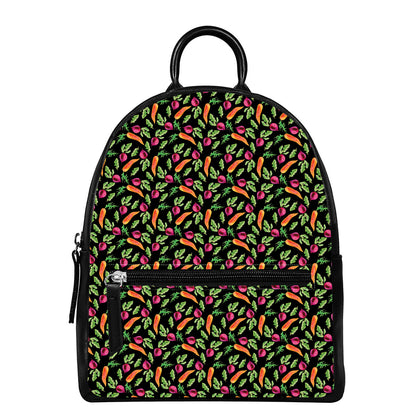 Watercolor Carrot And Radish Print Leather Backpack