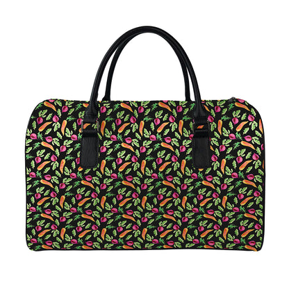 Watercolor Carrot And Radish Print Leather Duffle Bag