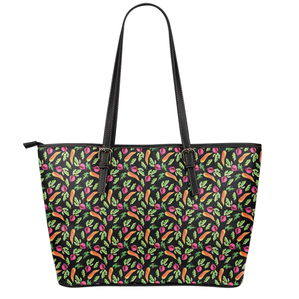 Watercolor Carrot And Radish Print Leather Tote Bag