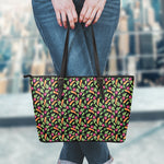 Watercolor Carrot And Radish Print Leather Tote Bag