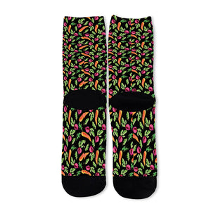 Watercolor Carrot And Radish Print Long Socks