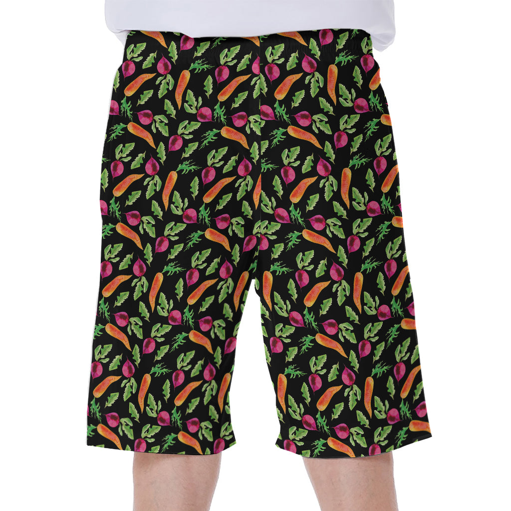 Watercolor Carrot And Radish Print Men's Beach Shorts