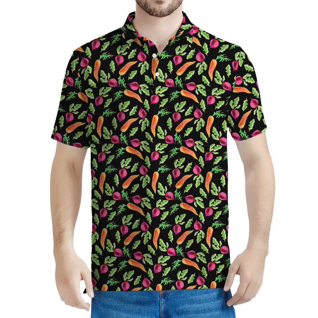 Watercolor Carrot And Radish Print Men's Polo Shirt