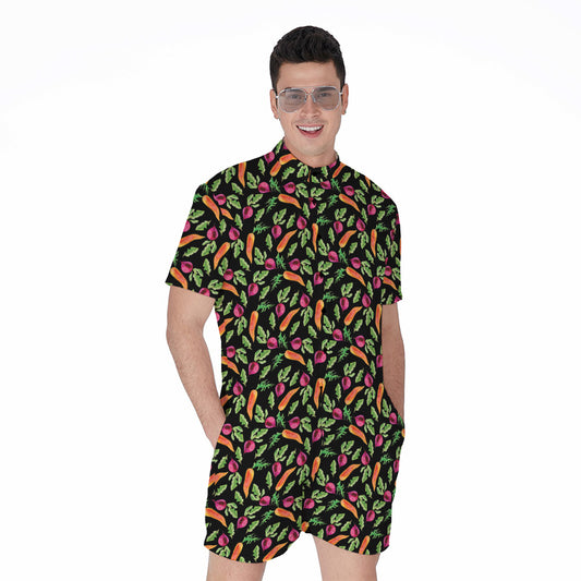 Watercolor Carrot And Radish Print Men's Rompers