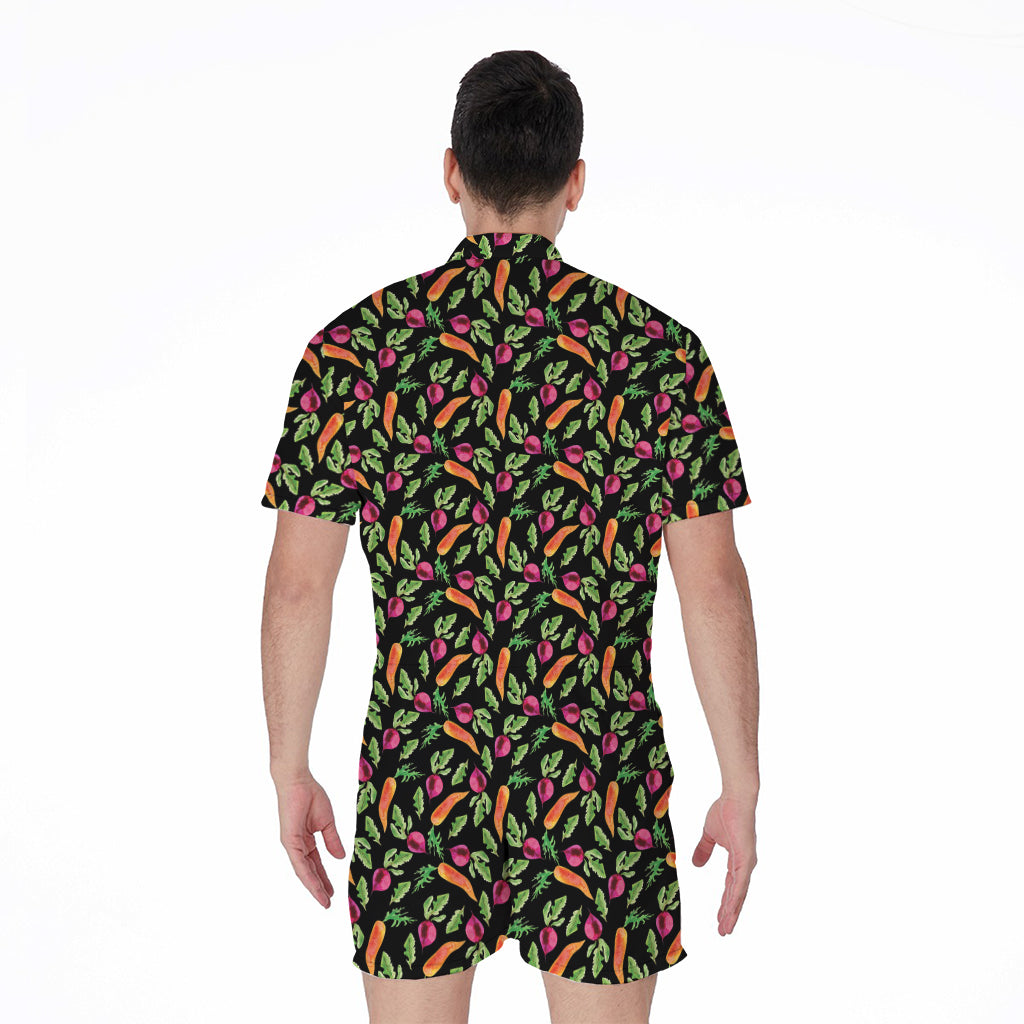 Watercolor Carrot And Radish Print Men's Rompers