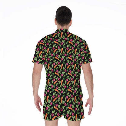 Watercolor Carrot And Radish Print Men's Rompers
