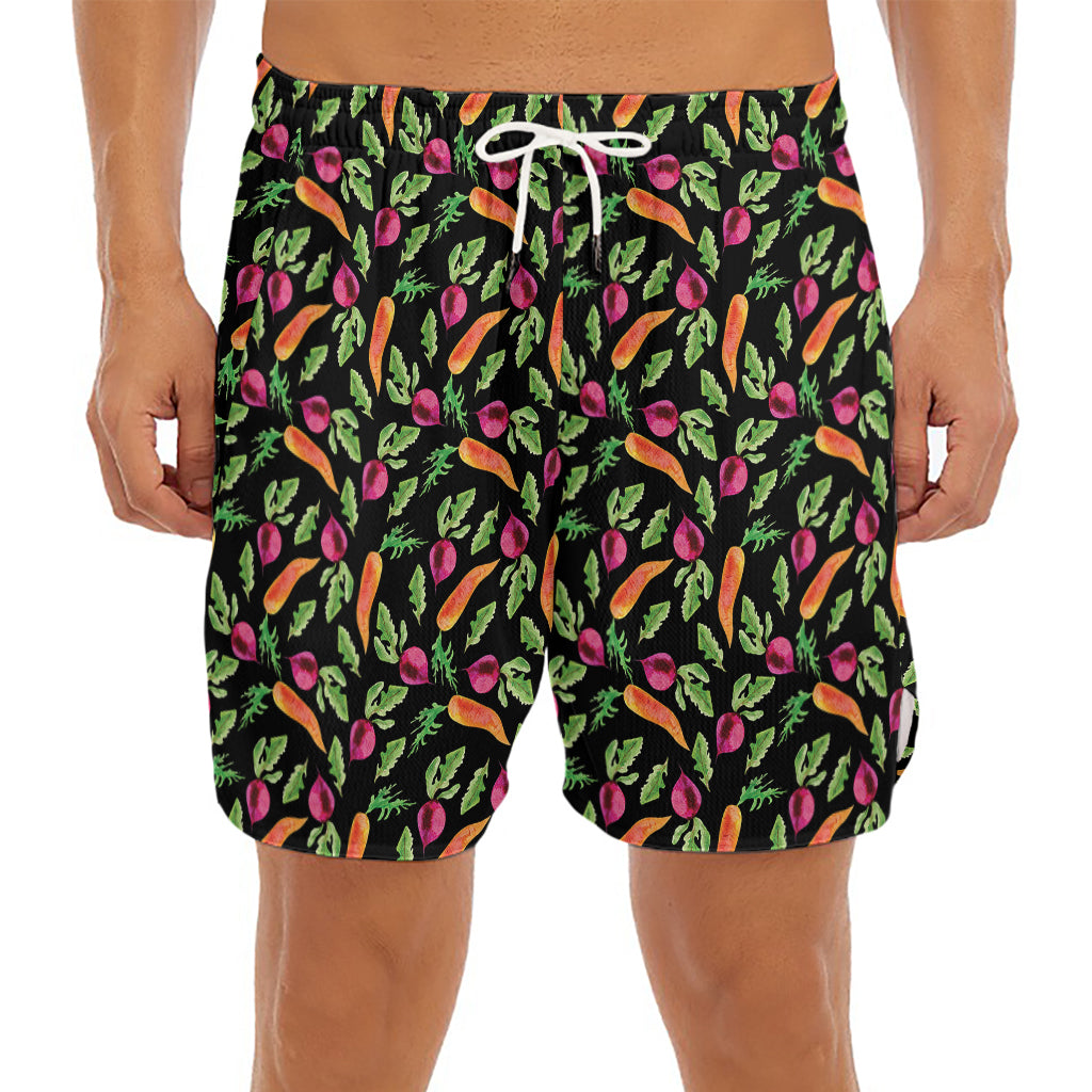 Watercolor Carrot And Radish Print Men's Split Running Shorts