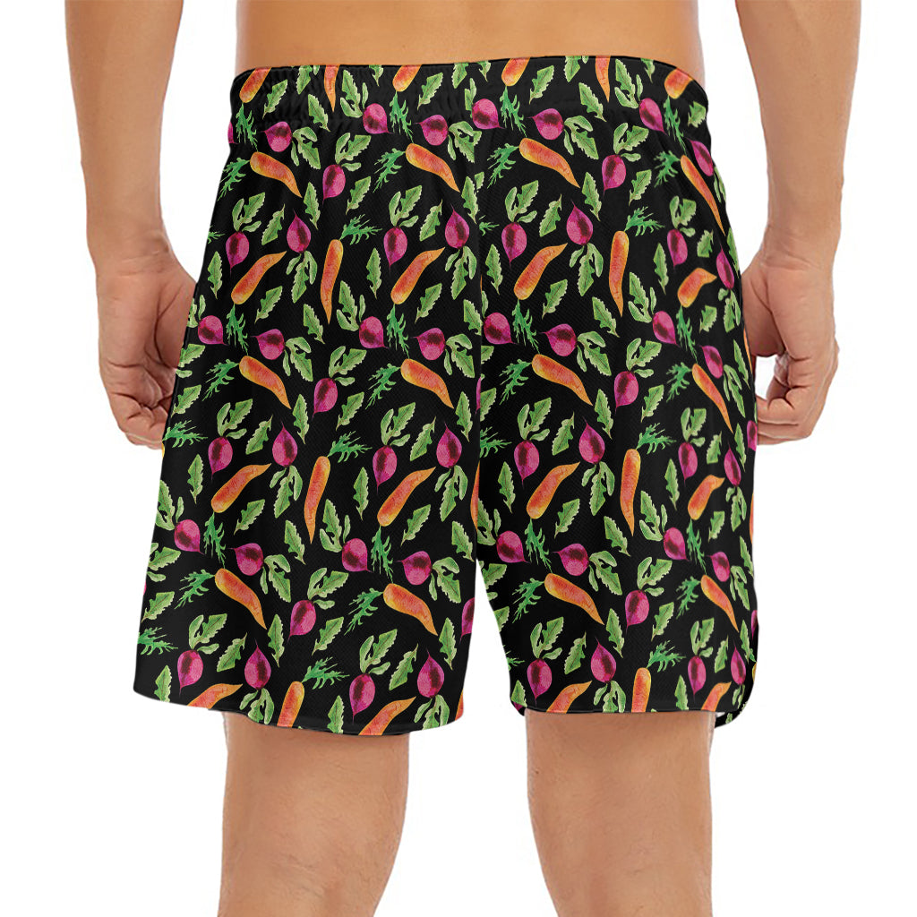 Watercolor Carrot And Radish Print Men's Split Running Shorts