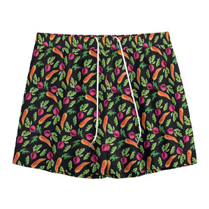 Watercolor Carrot And Radish Print Mesh Shorts