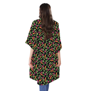 Watercolor Carrot And Radish Print Open Front Beach Cover Up