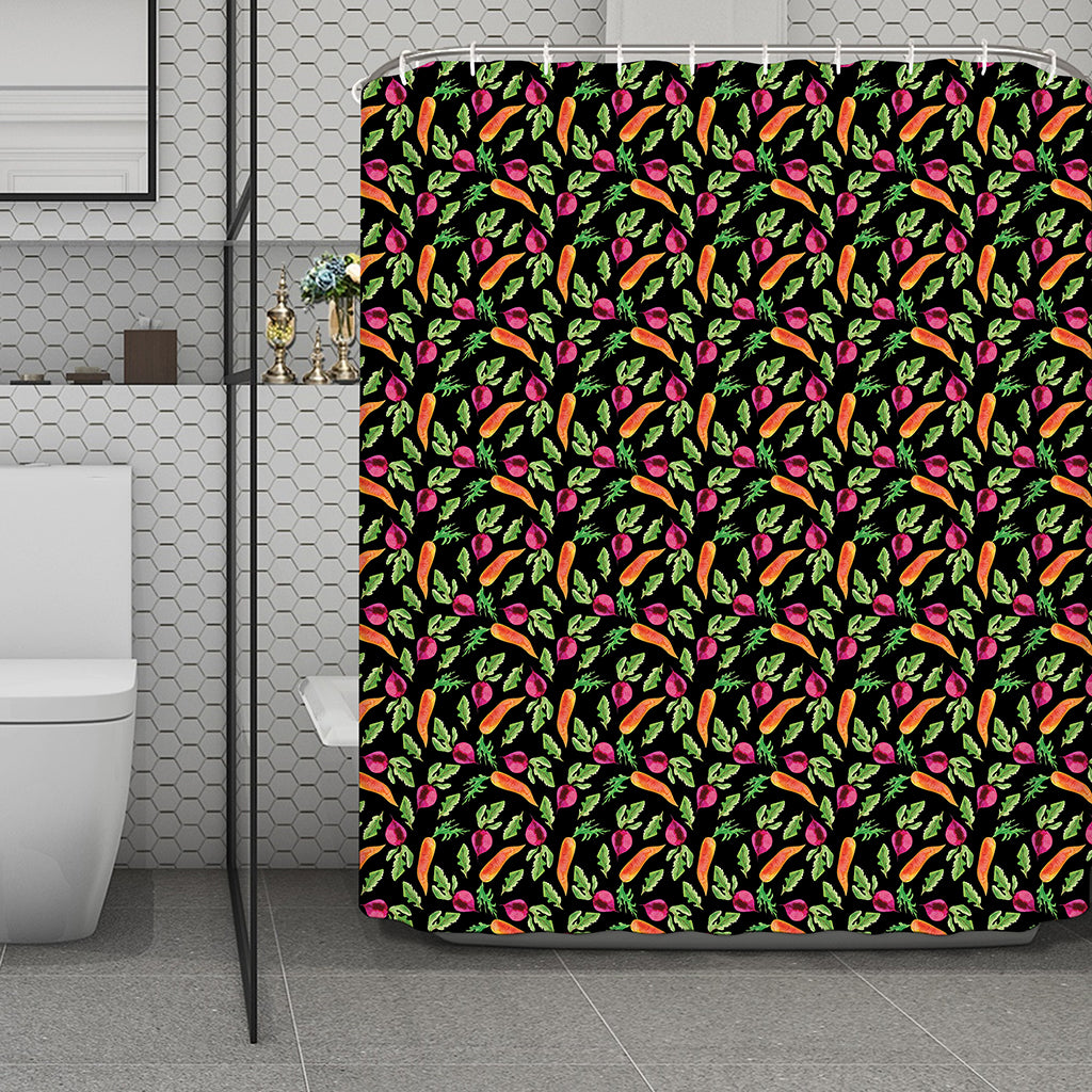 Watercolor Carrot And Radish Print Polyester Shower Curtain