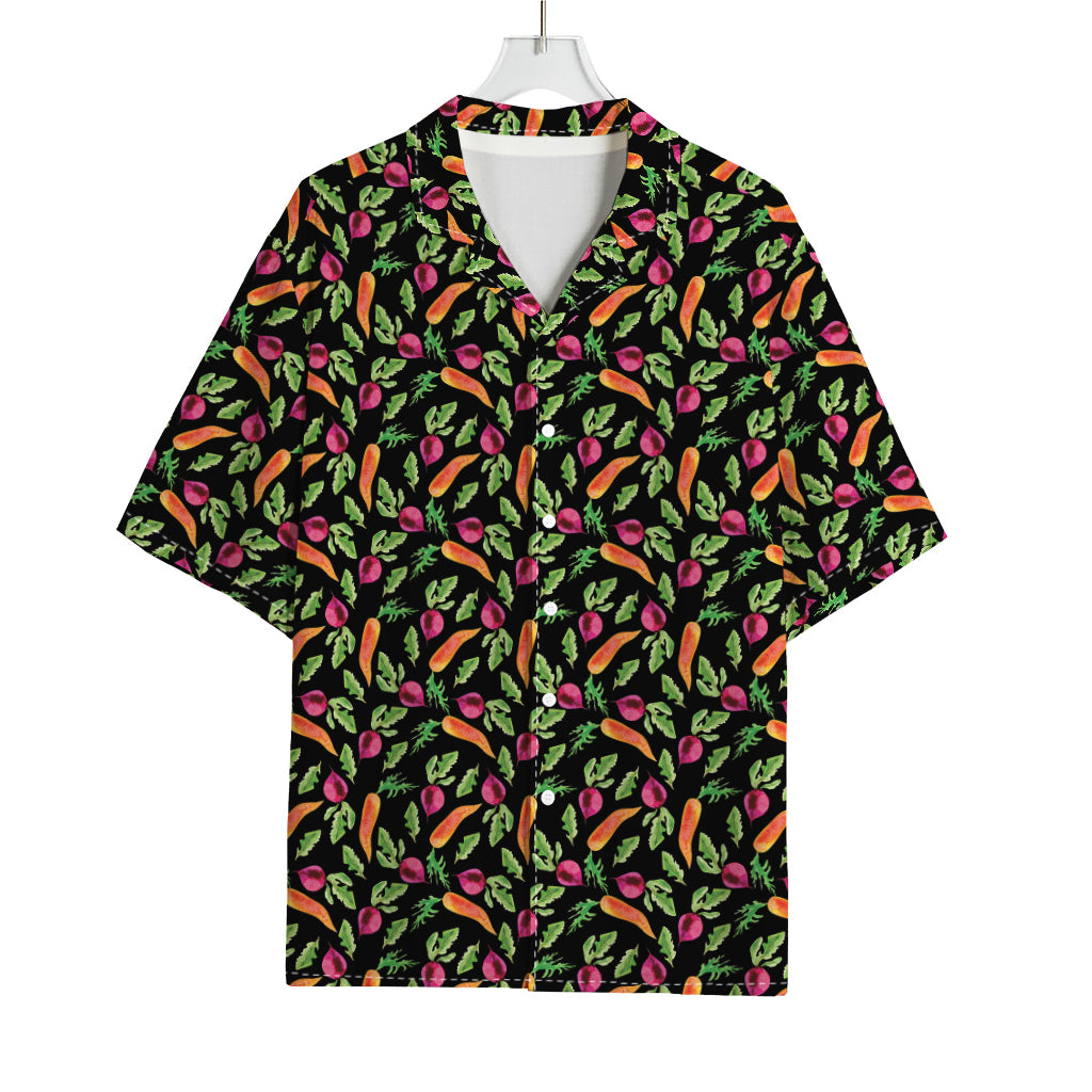 Watercolor Carrot And Radish Print Rayon Hawaiian Shirt