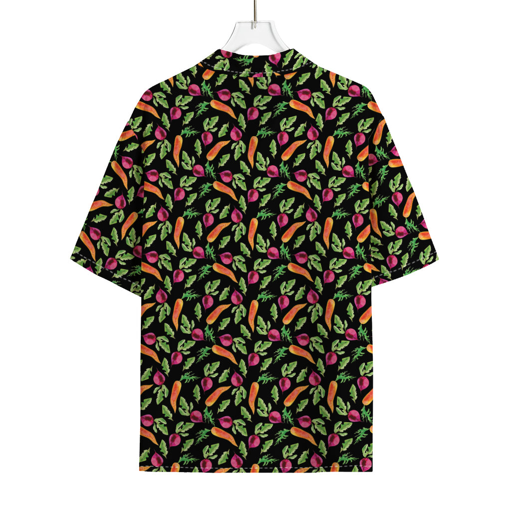 Watercolor Carrot And Radish Print Rayon Hawaiian Shirt