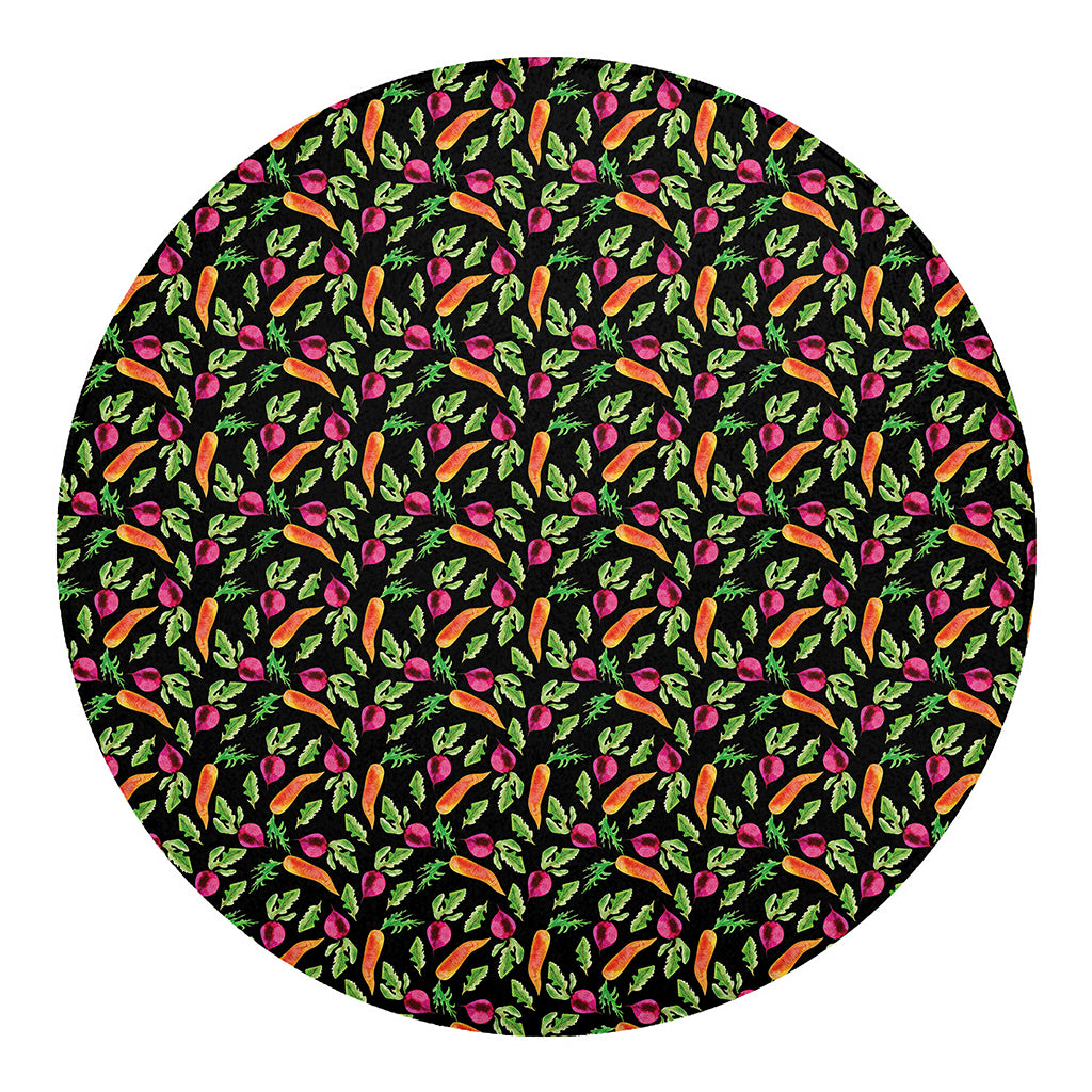 Watercolor Carrot And Radish Print Round Blanket