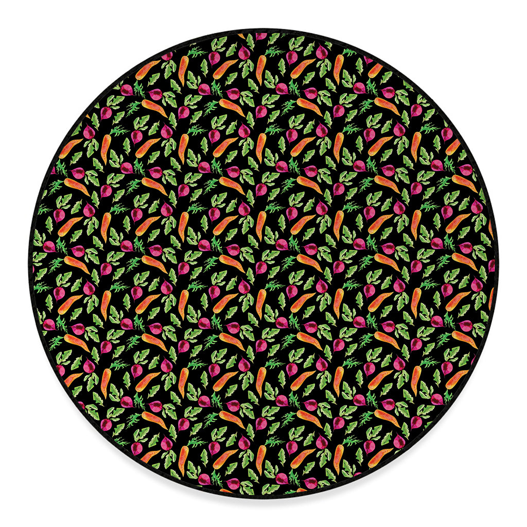 Watercolor Carrot And Radish Print Round Floor Mat