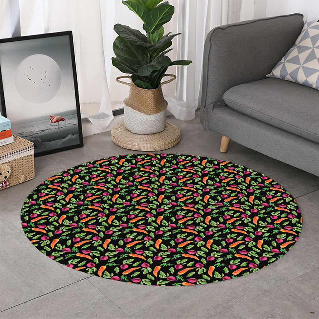 Watercolor Carrot And Radish Print Round Rug