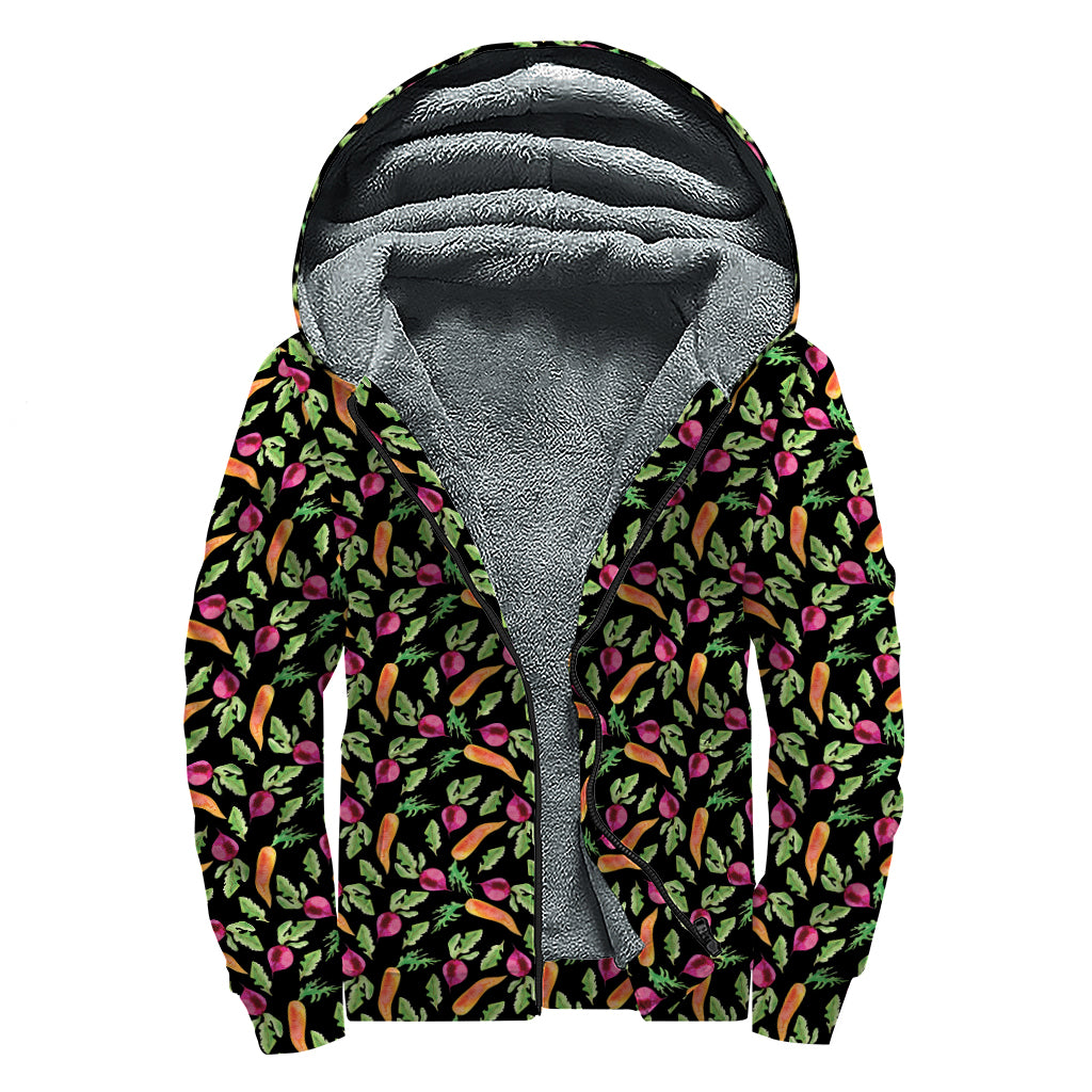 Watercolor Carrot And Radish Print Sherpa Lined Zip Up Hoodie