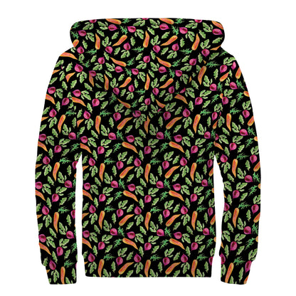 Watercolor Carrot And Radish Print Sherpa Lined Zip Up Hoodie
