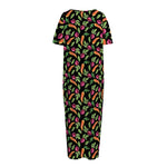 Watercolor Carrot And Radish Print Short Sleeve Long Nightdress