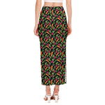 Watercolor Carrot And Radish Print Side Slit Maxi Skirt