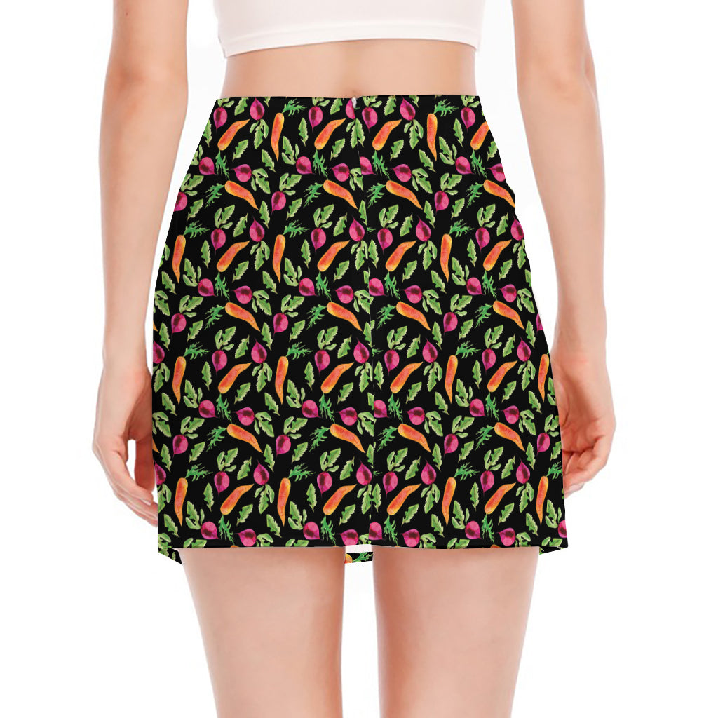 Watercolor Carrot And Radish Print Side Slit Mini Skirt