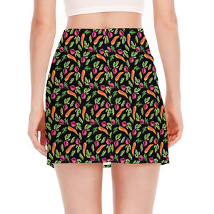 Watercolor Carrot And Radish Print Side Slit Mini Skirt