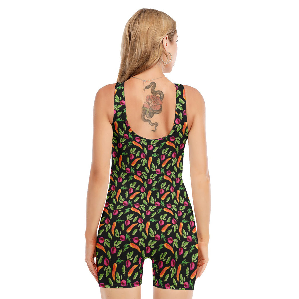 Watercolor Carrot And Radish Print Sleeveless One Piece Swimsuit