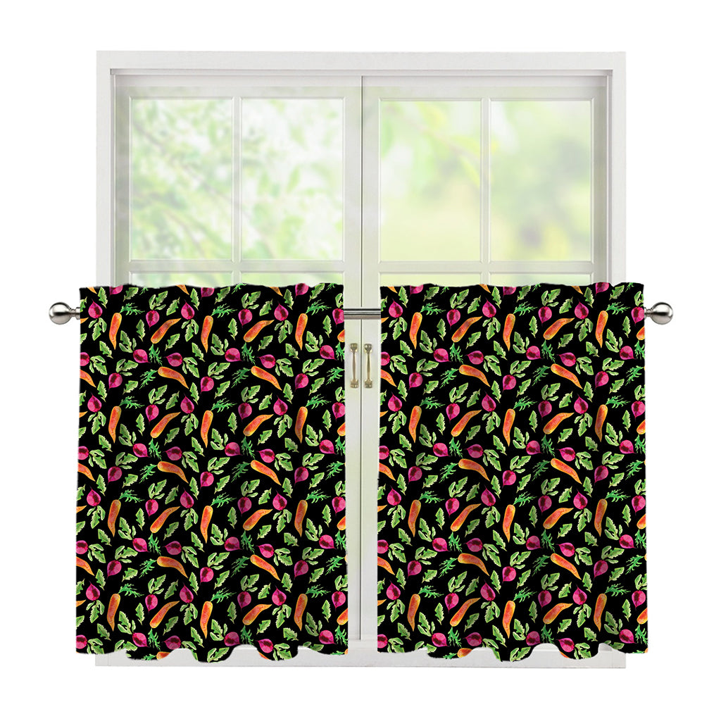 Watercolor Carrot And Radish Print Tier Curtains