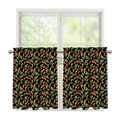 Watercolor Carrot And Radish Print Tier Curtains