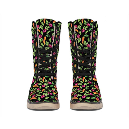 Watercolor Carrot And Radish Print Winter Boots