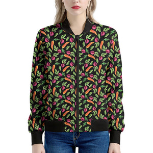 Watercolor Carrot And Radish Print Women's Bomber Jacket