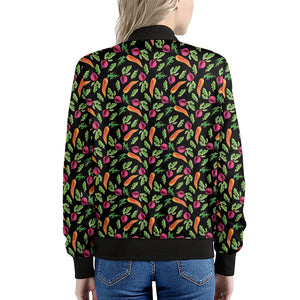 Watercolor Carrot And Radish Print Women's Bomber Jacket