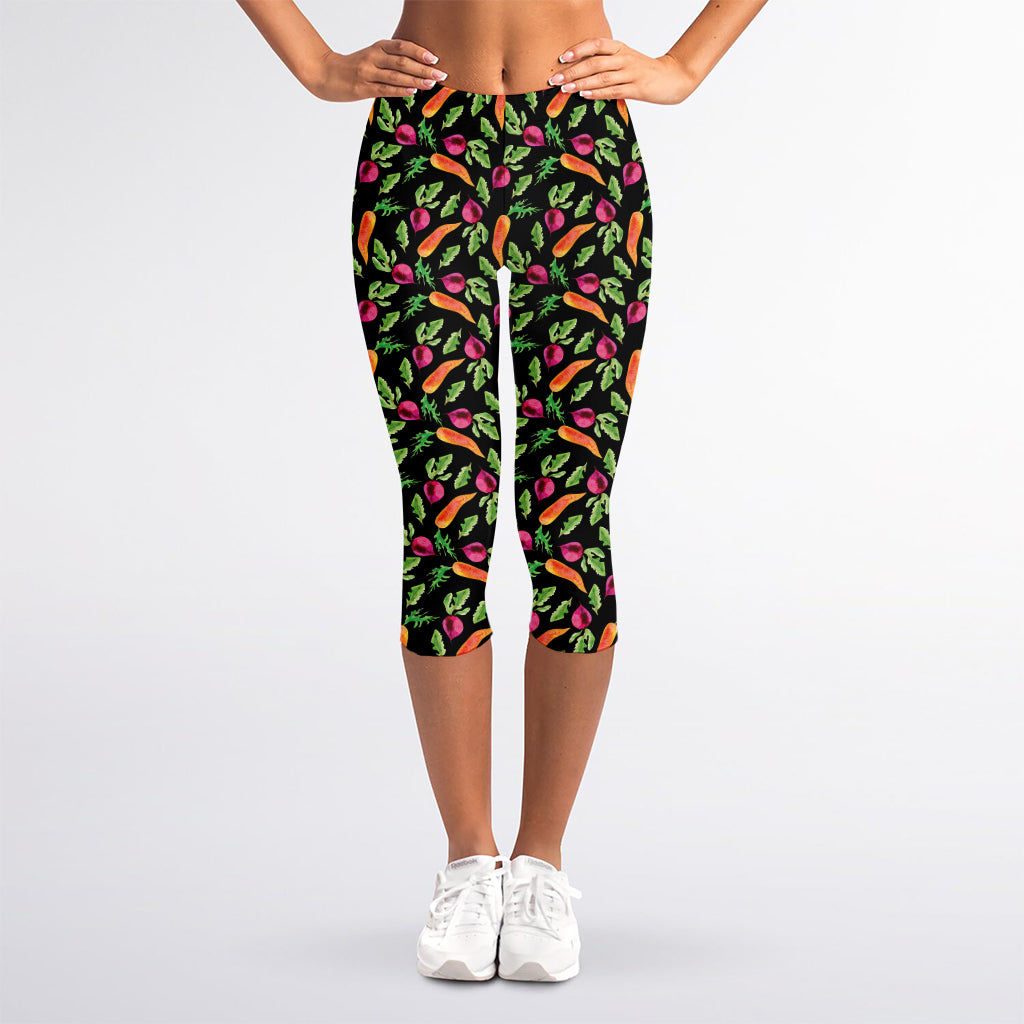 Watercolor Carrot And Radish Print Women's Capri Leggings