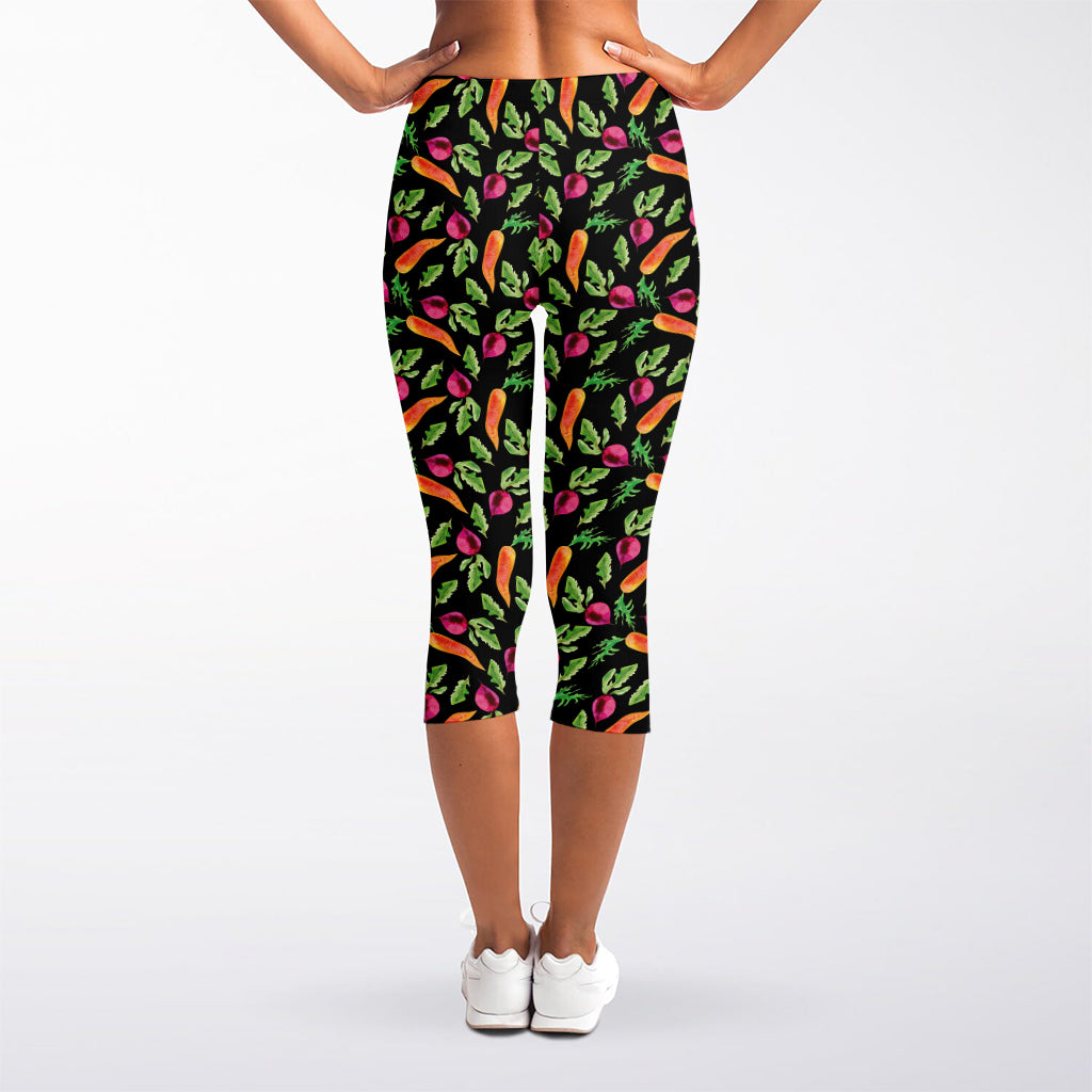 Watercolor Carrot And Radish Print Women's Capri Leggings