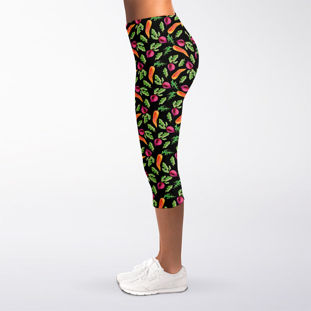 Watercolor Carrot And Radish Print Women's Capri Leggings