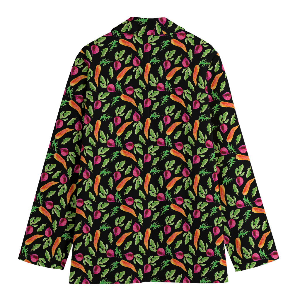 Watercolor Carrot And Radish Print Women's Cotton Blazer