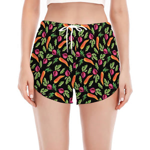 Watercolor Carrot And Radish Print Women's Split Running Shorts