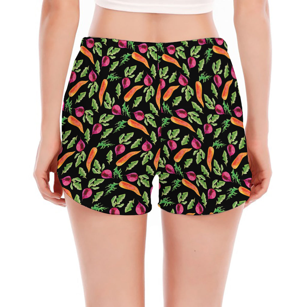 Watercolor Carrot And Radish Print Women's Split Running Shorts