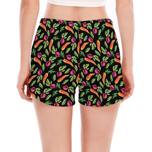 Watercolor Carrot And Radish Print Women's Split Running Shorts