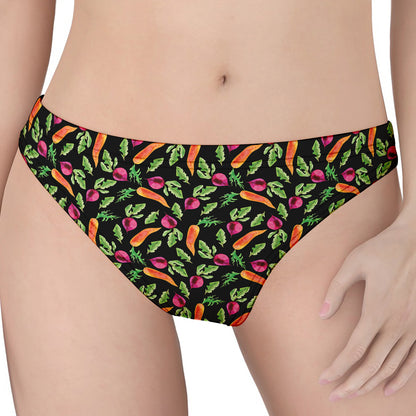 Watercolor Carrot And Radish Print Women's Thong