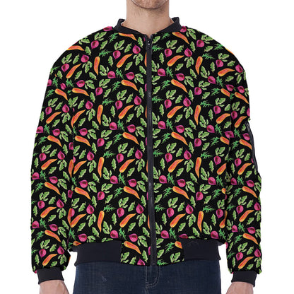 Watercolor Carrot And Radish Print Zip Sleeve Bomber Jacket