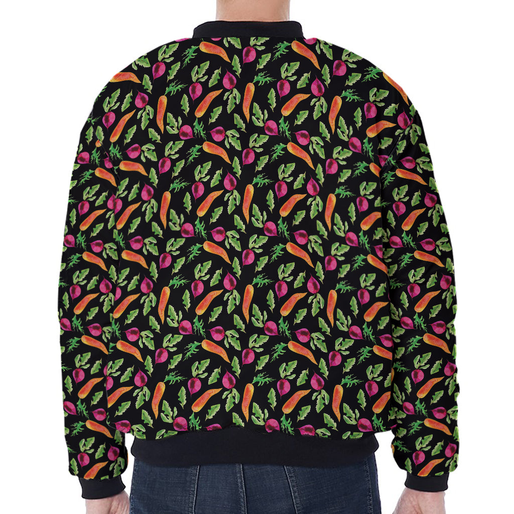 Watercolor Carrot And Radish Print Zip Sleeve Bomber Jacket