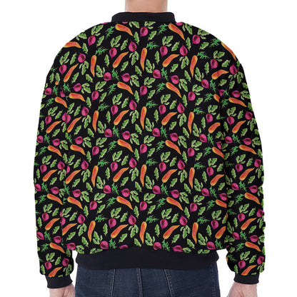 Watercolor Carrot And Radish Print Zip Sleeve Bomber Jacket