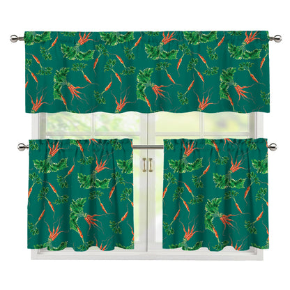 Watercolor Carrot Pattern Print 3 Piece Kitchen Curtains
