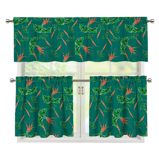 Watercolor Carrot Pattern Print 3 Piece Kitchen Curtains