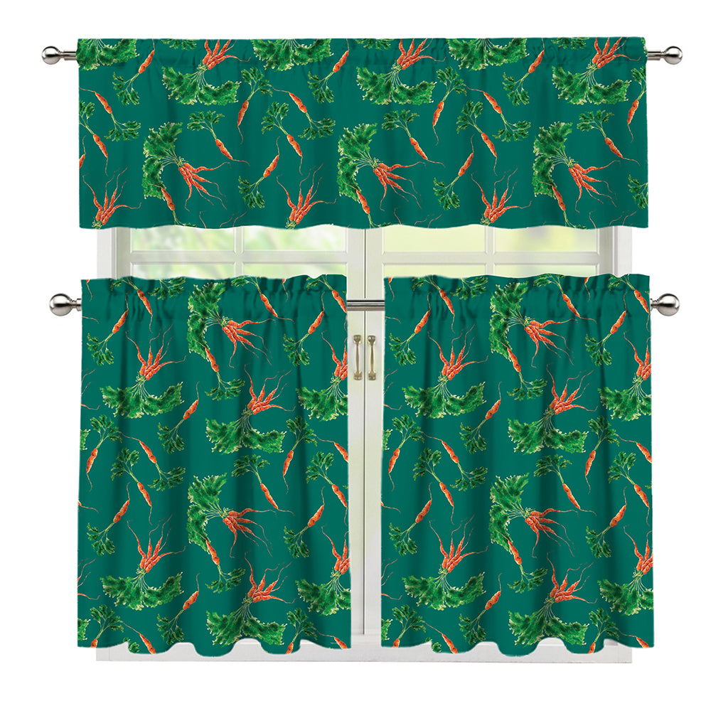Watercolor Carrot Pattern Print 3 Piece Kitchen Curtains