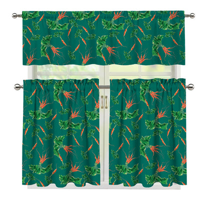 Watercolor Carrot Pattern Print 3 Piece Kitchen Curtains