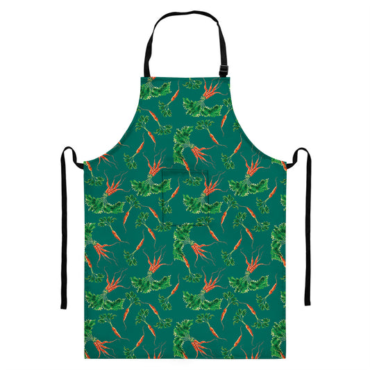 Watercolor Carrot Pattern Print Bib Apron With Pocket