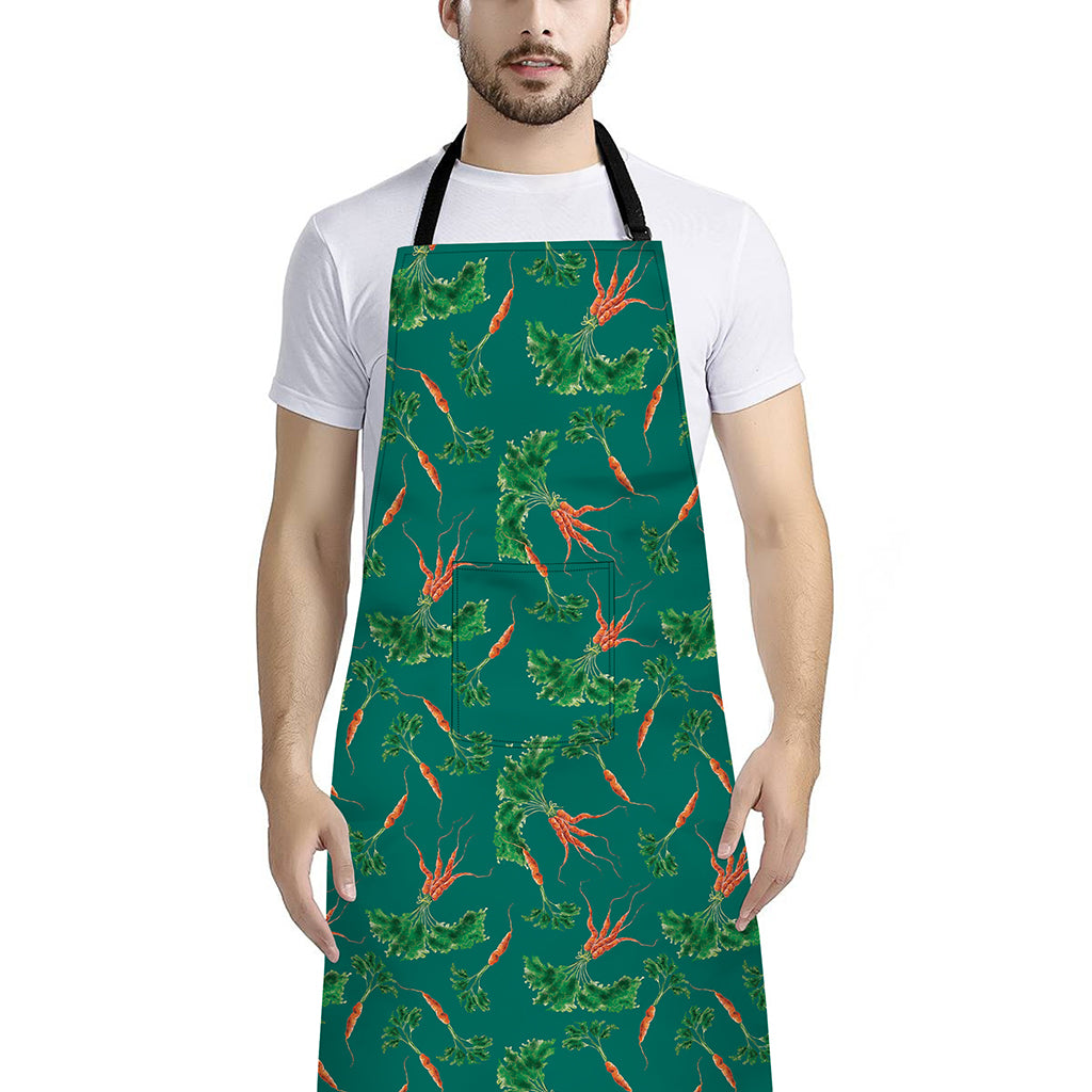 Watercolor Carrot Pattern Print Bib Apron With Pocket